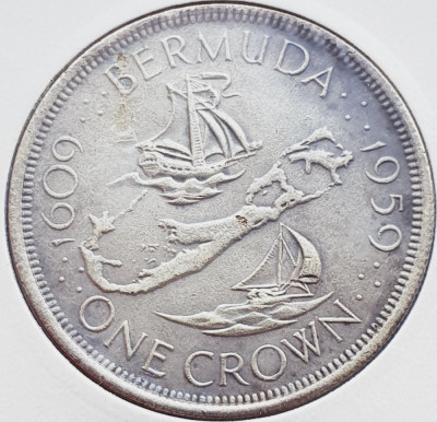 197 Bermuda 1 Dollar 1959 Elizabeth II ( Colony Founding) argint foto
