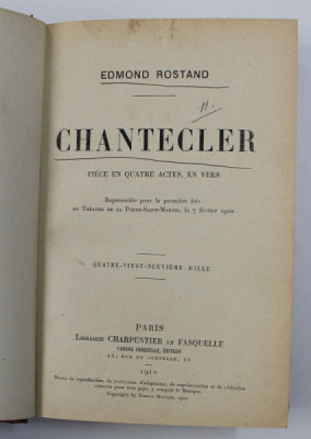 CHANTECLER par EDMOND ROSTAND - PIECE EN QUATRE ACTES , EN VERS , 1910 foto