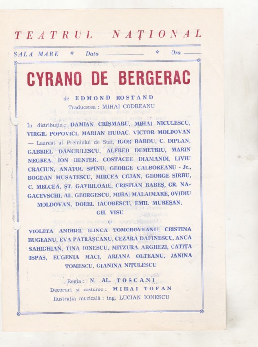 bnk div Afis mic - Teatrul National - Cyrano de Bergerac