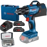 Bosch GSR 185-LI + 1600A016GF + 2607017319 + 1619BZ0100 - Masina de gaurit si insurubat 50 Nm valiza plastic + Set 2 acumulatori si incarcator Li-Ion