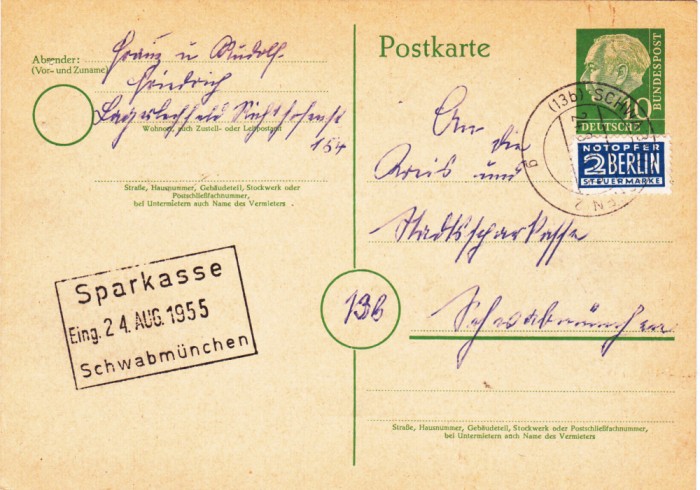 AMS - &Icirc;NTREG POȘTAL, GERMANIA 1955 BERLIN, CIRCULAT