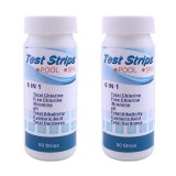 Cumpara ieftin Set de 100 de benzi pentru testarea apei, efectueaza 6 teste simultan, duritate, acid cianuric, alcalinitate, PH, clor liber, clor total
