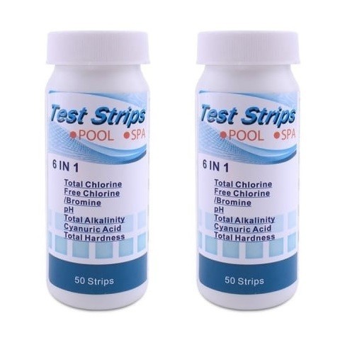 Set de 100 de benzi pentru testarea apei, efectueaza 6 teste simultan, duritate, acid cianuric, alcalinitate, PH, clor liber, clor total