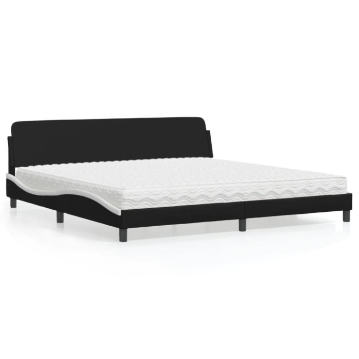 vidaXL Pat cu saltea, Dover, negru și alb, 200x200 cm, piele ecologică 3208482