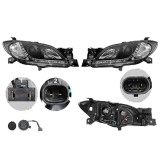 Set faruri Mazda 3 (Bk), 10.2003-07.2009, partea Stanga+Dreapta, Tuning, Fata, cu lentile; cu lumina timp de zi tip LED; H1+H7+LED; manual/electric;, Rapid