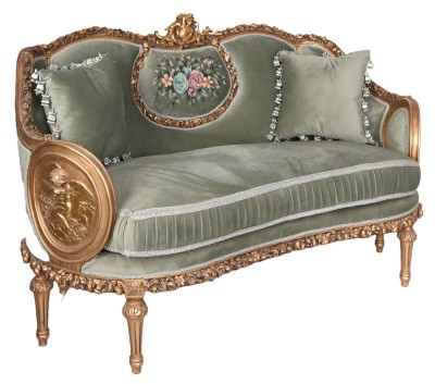 Sofa Rococo din lemn masiv cu tapiterie gri CAT707 foto