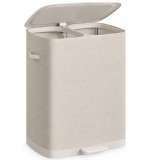 SONGMICS Cos de rufe cu capac,160 L,2 compartimente pentru sortarea hainelor,saci interiori detasabili cu manere pentru transport si golire usoara