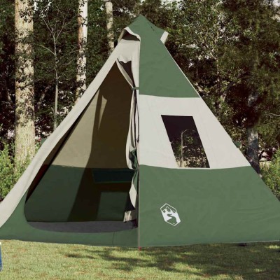 vidaXL Cort de camping tipi pentru 7 persoane, verde, impermeabil foto