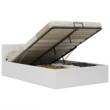 Cumpara ieftin Cadru pat hidraulic cu ladă, alb, 120 x 200 cm, piele ecologică