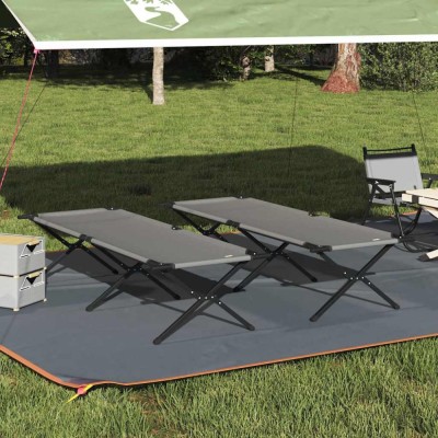 vidaXL Pat pliabil pentru camping Manual 2 pcs Gri Tafeta Oxford foto