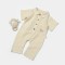 Salopeta cu maneca scurta si nasturei Sheep, 100% bumbac - Stone, BabyCosy (Marime: 12-18 Luni)