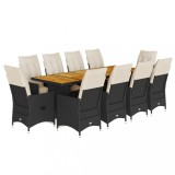 Cumpara ieftin Set bistro de gradina, 11 piese, cu perne, negru, poliratan
