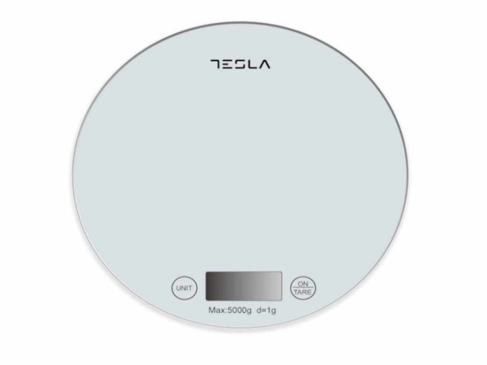 Cantar de bucatarie Tesla KS200W, 5kg, ecran LCDFunctie Tara, Sticla, Alb