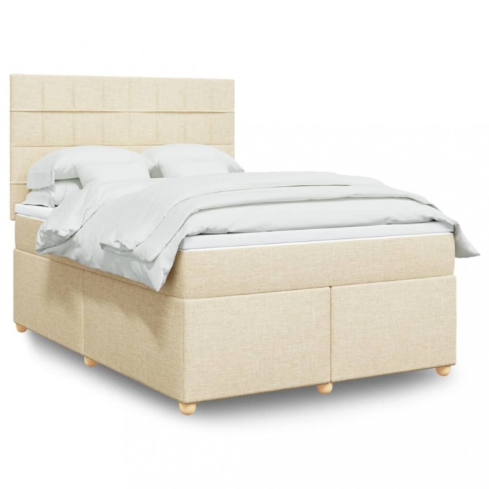 vidaXL Pat continental cu saltea, crem, 140x200 cm, material textil 3293608