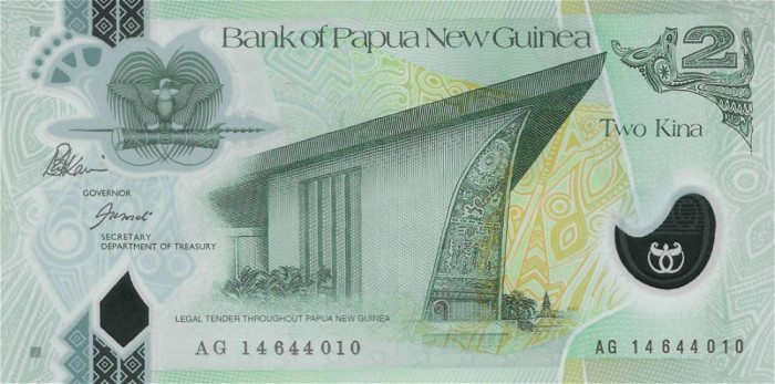PAPUA NOUA GUINEE █ bancnota █ 2 Kina █ 2014 █ P-28d █ POLYMER █ UNC necirculata