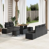 Set de canapea din gradina Gossi cu 8 piese cu perne negru poliratan acacia, canapea de gradina Gossi cu 2 locuri cu perne negru poliratan, set de din