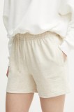 La Mania pantaloni scurti femei, culoarea bej, neted, high waist, DAISY