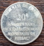 (A174) MEDALIE DIN ARGINT FRANTA - 20 ANI DE LA INFIINTAREA MONETARIEI PESSAC