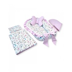 Set 5 piese Baby Nest Premium din Bumbac, unicorn cu roz deschis