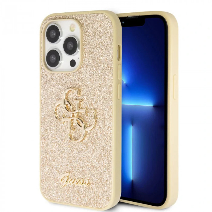 Husa Guess PU Fixed Glitter 4G Metal Logo pentru iPhone 15 Pro Max Auriu