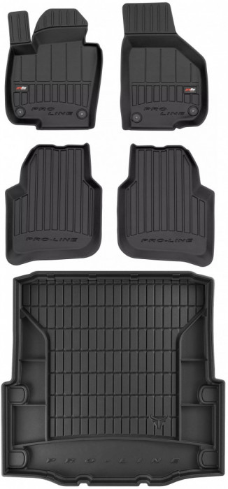 Set Covorase Auto Cauciuc Negro Skoda Superb 2 3T 2008-2015 Sedan / Liftback Pro Line Tip Tavita 3D 3D407428 + Tavita Portbagaj Negro Skoda Superb 2 8