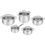 Set 10 piese inox Tefal Duetto Plus, inductie, sistem de gradatie, capac de sticla