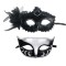 Set 2 Masti de Cuplu, Flippy, pentru Carnaval, Bal Mascat, Marime Universala, Model Floare Laterala si Margele, Model Clasic Fluture, Negru Argintiu