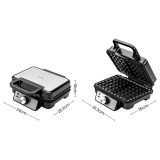 Aparat de vafe Huslog, 1200W, 2 vafe, cu control al temperaturii, suprafata antiaderenta, Maner Cool Touch, negru/argintiu