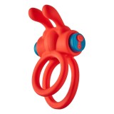Inel Dublu de Penis Thrill Ring, 10 Moduri Vibratii, Silicon, USB, Rosu, 10 cm