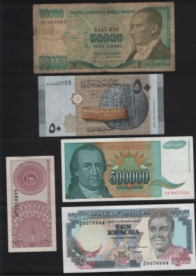 Set 5 bancnote de prin lume adunate (cele din imagini) #127 foto