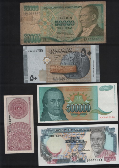 Set 5 bancnote de prin lume adunate (cele din imagini) #127