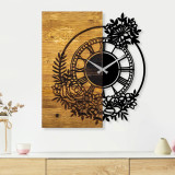 Ceas de perete, Wooden Clock 14, Lemn/metal, Dimensiune: 58 x 3 x 51 cm, Nuc / Negru, Tanelorn