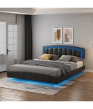 Pat Torino Negru 160x200 cm, Piele Ecologica, Iluminare LED, Telecomanda, Dormitor Modern