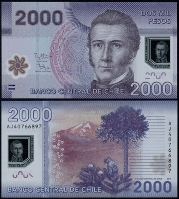 CHILE █ bancnota █ 2000 Pesos █ 2014 █ P-162d █ POLYMER █ UNC █ necirculata foto