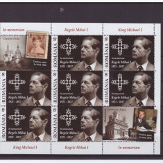 129-Romania 2017-Lp 2173-IN MEMORIAM REGELE MIHAI-Minicoala de 7 timbre si 2 vi