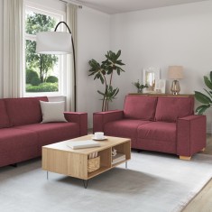 vidaXL Set canapea, 3 piese, perne bordo, textil