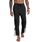Pantaloni medievali de p&acirc;nză pentru costume de pirat bărbați &ndash; Negru L