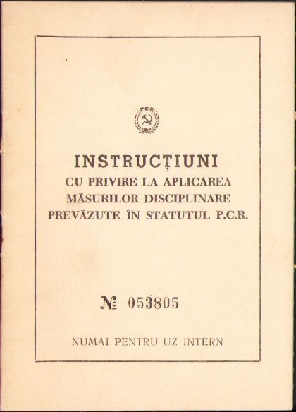 A627 Instrucțiuni cu privire la aplicarea măsurilor disciplinare PCR, 1966