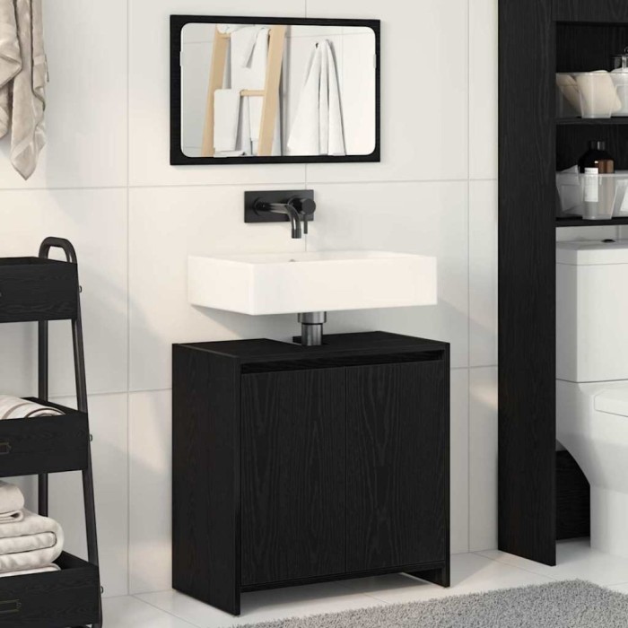 vidaXL Dulap de baie cu ușă Stejar Negru 60 x 33 x 61 cm Lemn compozit 862509