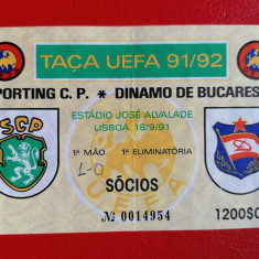 Bilet Fotbal Sporting Dinamo Bucuresti 1991