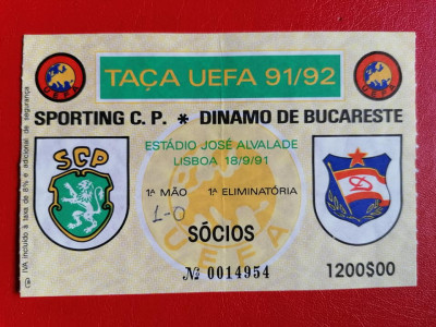 Bilet Fotbal Sporting Dinamo Bucuresti 1991 foto