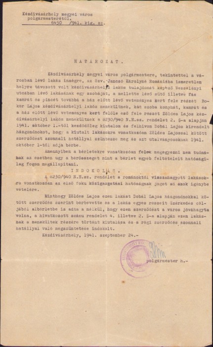 HST A1051 Act refugiați 1941 T&acirc;rgu Secuiesc