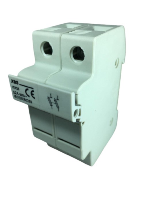 Soclu separator pentru sigurante cilindrice fuzibile 10x38 2P 32A montaj pe sina DIN omega 35mm 690V