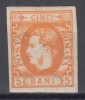 ROMANIA 1869 LP 25 REGELE CAROL I CU FAVORITI 5 BANI PORTOCALIU GUMA ORIGINALA SARNIERA POINCON, Nestampilat