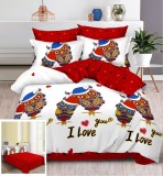 Cumpara ieftin Lenjerie Pat Ada Sf020, Bumbac, 4 Piese, Fara Elastic, Alb, Imprimeu, Rosu