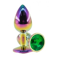 Dop Anal Metalic, Medium, Multicolor, Piatra Verde Inchis, Guilty Toys