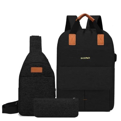 Rucsac practic Pufo Backpack cu port incarcare USB, borseta si penar inclus, 40 x 30 cm, negru foto