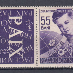 ROMANIA 1956 LP 406 a ZIUA INTERNATIONALA A COPILULUI SERIE CU VINIETA MNH