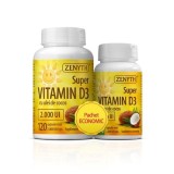 Pachet Super Vitamina D3 cu ulei de cocos 2000UI, 150 cps, Zenyth