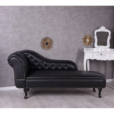 Sofa Chesterfield din lemn masiv negru cu tapiterie neagra FHA005